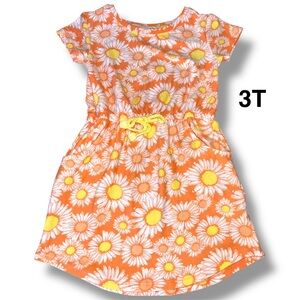 Girls Orange Daisy Print Summer Dress